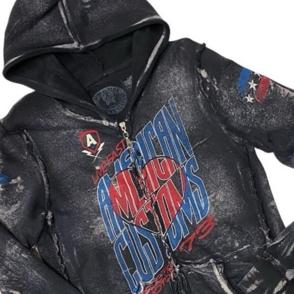 Affliction American‎ Customs Grunge Hoodie Full Zip Flag Large Biker Streetwear